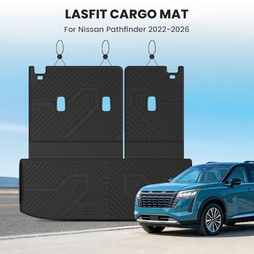 Image of LASFIT Cargo Mats for Nissan Pathfinder 2026 2025 2024 2023 2022 | All Weather TPE Custom Fit Cargo Trunk Mat & Backrest Mats Accessories, Black