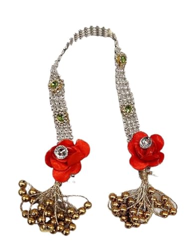 Image of Partish Laddu Gopal Dress with Mukut, Mala, Bansuri, Kangan l Ladoo Gopal Dress l Bal Gopal l Kanha Ji Thakur Ji Heavy Dress Size 0 1 2 3 4 5 6 7 8 (Red+Green, Size 6)