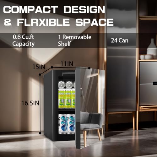 Image of Erivess Compact Beverage Refrigerator, 24 Can /0.6 CuFt Skincare Mini Fridge