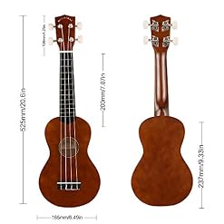 POMAIKAI Ukulélé soprano en bois arc-en-ciel pour débutants 53,3 cm avec housse de transport pour enfants, étudiants et débutants 21 inch (marron) – Image 2