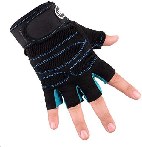 Shockproof Anti-Slip Outdoor Professional Road Bike Bicycle Half Finger Cycling Gloves for Men Sport Gloves (Blue, Microfiber)