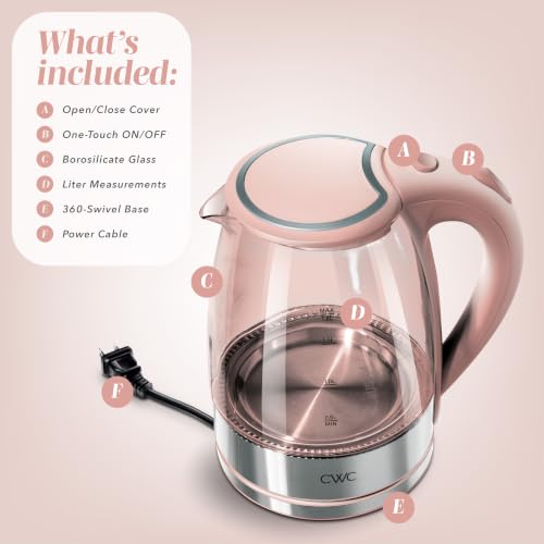Image of COOK WITH COLOR Electric Stained Glass Tea Kettle, 1.8L Cordless Hot Water Boiler, 1200W Rapid Boil, Auto Shutoff & Boil Dry Protection, BPA-Free, Sleek Countertop Design, Pink