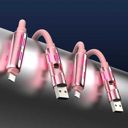 Image of MFish 2-Pack 240W 4-in-1 Multi Charging Cable, Pink+Pink, 6.6FT | Carrying Case, USB-A & USB-C to USB-C /Lightning, For iPhone 17 /16 /15 /14, MacBook, iPad, Laptop, Samsung S25 /S24