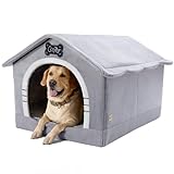 Jiupety Hundehöhle Hundehütte Indoor mit Rahmen, Gemütliche Hundehaus für Drinnen, Hundebett mit Dach für 27-45 kg, 3XL Größe 97x76x71 cm, Grey