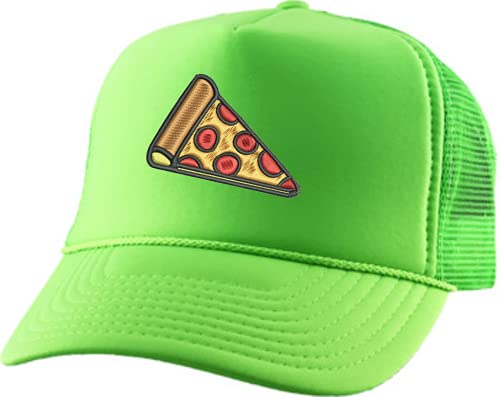 ALLNTRENDS Pizza Slice Embroidery Trucker Hat Pepperoni Baseball Cap Unisex Adjustable Hip hop Food Hats (Neon Green)