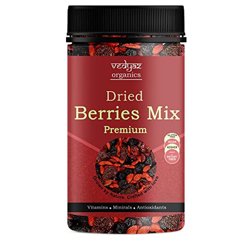 Vedyaz Organics Dried Berries Mix 250gm - Mix of Blueberry, Goji berry, Strawberry & Cranberries Dry fruits - Rich in Nutrients & Antioxidants