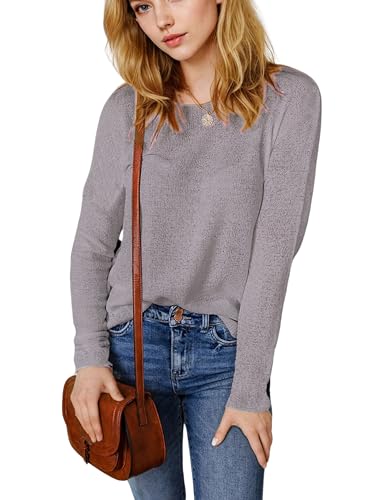 Image of Womens's Drop Shoulder Casual Loose Crewneck Lightweight Long Sleeve Pullover Sweaters