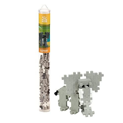 Plus Plus 3D Animal Figure Building Block Set, 70 Mini Interlocking Puzzle Pieces, Fun Stem Toys for Kids - Elephant Maker Tube