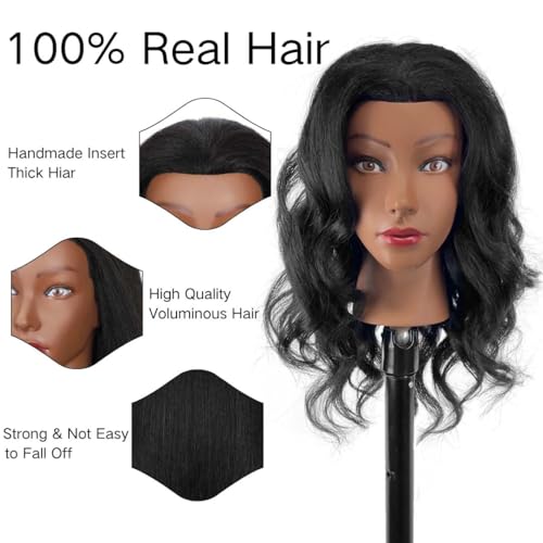 1834 mqhihi mannequin head human hair with tripod set 100 real hair cosmetology manikin doll head for hairdresser practice braiding with tripod set and tools