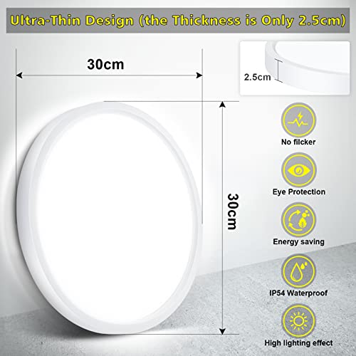 Dimmable LED Ceiling Light Panel with Remote Control,24W 2200LM,3000K-6000K,Night Light Function,IP54 Waterproof Round LED Flush Mount Ceiling Light for Bedroom,Bathroom,Kitchen,Hallway,Ø30CM - Image 5