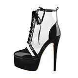 Party Hochzeit Abiball Abendball Ball Abschlussfeier Abschlussball Business Abend Freizeit Prom high heels stiefeletten plateau stiefel kurz pumps damen wedding Party cocktail Cosplay Club modisch mode sexy heiß fashion elegant modern ankle boots lace up klar durchsichtig PVC Lack