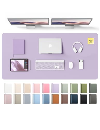 Image of YSAGi Leather Desk Pad Protector, Office Desk Mat, Large Mouse Pad, Non-Slip PU Leather Desk Blotter, Laptop Desk Pad, Waterproof Desk Writing Pad for Office and Home (Light Purple, 55 inch x 24 inch)