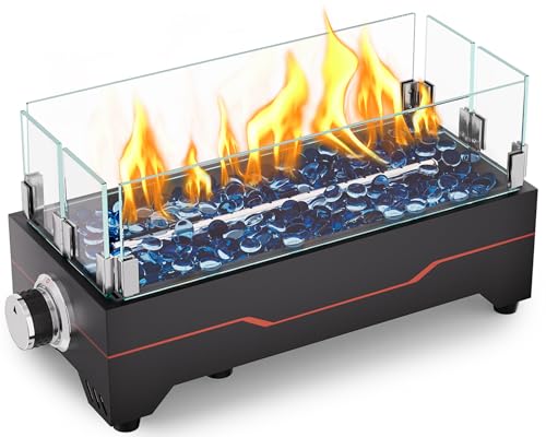 GRISUN Tabletop Fire Pit,15 Inch Propane Fire Pit Table,30000 BTU Table Top Firepit with Glass Wind...