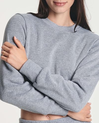 Real Essentials 3 Pack: Women's Fleece Cropped Sweatshirt - Long Sleeve Crew Neck Crop Top (Available in Plus Size)3