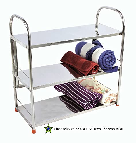 Image of AMOL Premium Stainless Steel 3 Layer Kitchen Shelf Rack | Rust-Proof Wall Mount Utensil Organizer with Glass & Spoon Holder