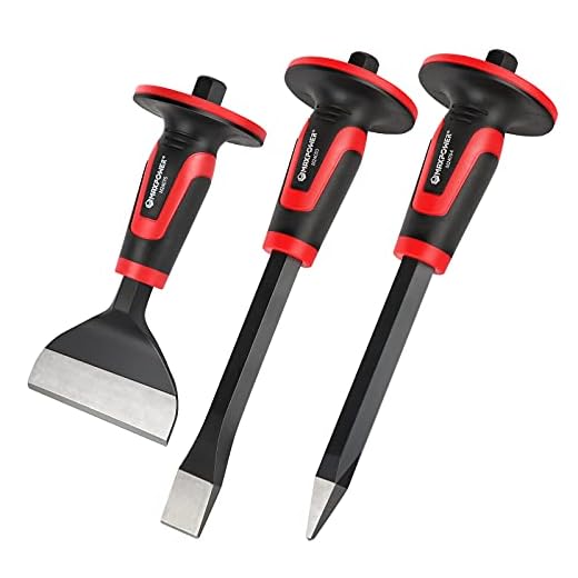 MAXPOWER 3PCS Masonry Chisel Set, 11 inch Point Chisel and Flat Chisel, 8 inch Brick Chisel, Tile Chisel Concrete Chisel with Thickness Hand Guard