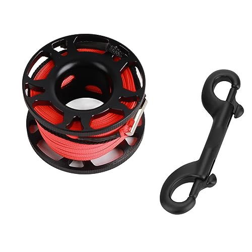 Scuba Diving Reel, Aluminum Finger Spool, Large Scuba Spool Finger Reel with 15 m 50 ft High Visibility Flat Line and Double EndedBolt Snap Clip Fits for Outdoor Diving Activities (Cool Black)