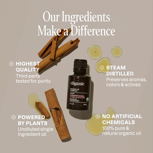 Image of Cliganic Organic Cinnamon Cassia Essential Oil, 100% Pure Natural Undiluted, for Aromatherapy | Non-GMO Verified