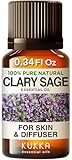 Kukka Clary Sage Aceite Esencial para Difusor - 100% Puro Aceite de Clary Sage de Grado Terapéutico - Aceite Esencial de Salvia para la Piel, Crecimiento del Cabello y Aromaterapia (10 ml)