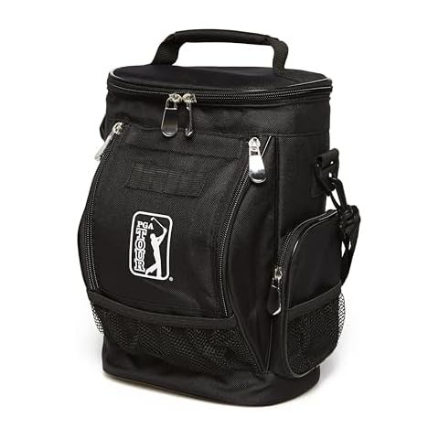 PGA Tour Unisex 10 Can Golf Insulated Cooler Bag with Bottle Holder, Clippable Long Strap, Multiple Pockets, Black, One Size Cover