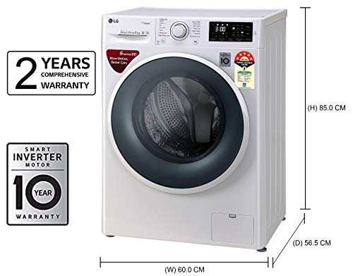 LG 8 Kg Inverter Fully-Automatic Front Loading Washing Machine (FHT1208ZNW, White) - Image 3