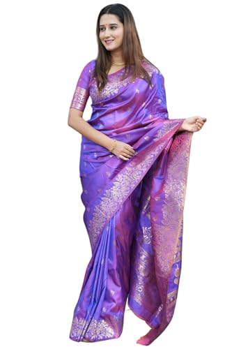 Image of SGF11 Women's Kanjivaram Pure Soft Silk Saree For Women Pure Golden Zari With Blouse Piece