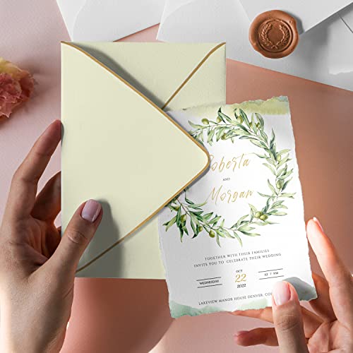 A6 Ivoy Envelopes 4 x 6 With Gold Border,- 50 Pack,For 4x6 Cards| Quick Self Seal| Perfect for Weddings, Invitations, Photos, Graduation, Baby Shower|Thick Luxury paper|6.5 x 4.75 (Ivory)
