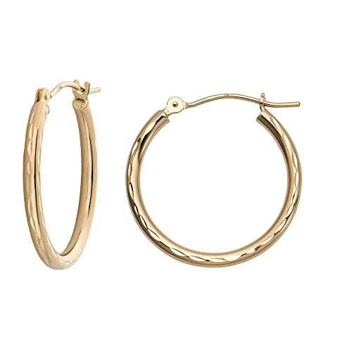 MAZZERI Solid 14k Gold Hoop Earrings 14k Real Gold For Women and Men - Diamond-cut Design, Hypoallergenic, Made in the USA,