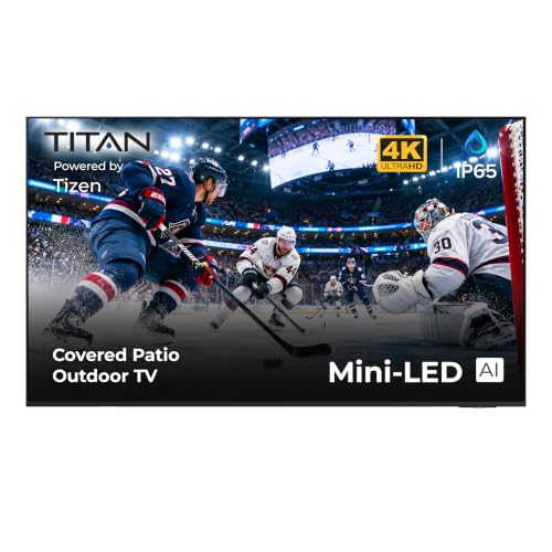 Image of Titan S100 75 Inch Covered Patio Outdoor TV - 4K UHD QLED Smart Outdoor Television, Weatherproof IP65 Waterproof TV for Patio & Outside Use, Weather Resistant Display, HDR10+, Tizen OS