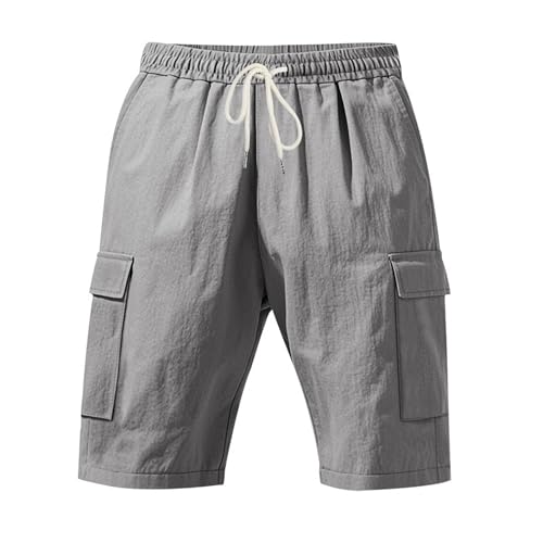 Image of Mens Linen Shorts Casual Drawstring Elastic Waist Cargo Vacation Lightweight Breathable Summer Beach Shorts for Men