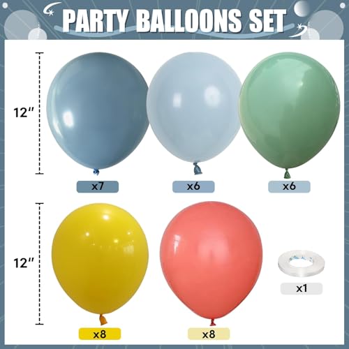 Image of Boho Rainbow Balloons Assorted Colors Dusty Orange Yellow Balloon | 12Inch Green Blue Retro Colorful Balloon for Safari Forest Dino One Birthday Party Thanksgiving Fall Autumn Baby Shower Decor
