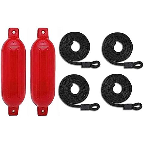 Mad Dog Products Boat Fenders Two Pack with Fender Lines | 6.5 Inch x 23 Inch |Red Cover