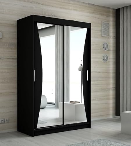 A&J MöbelLand Schwebetürenschrank NIKO Kleiderschrank 2-türig mit Spiegel, Garderobe 120 cm (Schwarz) A&J MöbelLand Schwebetürenschrank NIKO Kleiderschrank 2-türig mit Spiegel, Garderobe 120 cm (Schwarz)