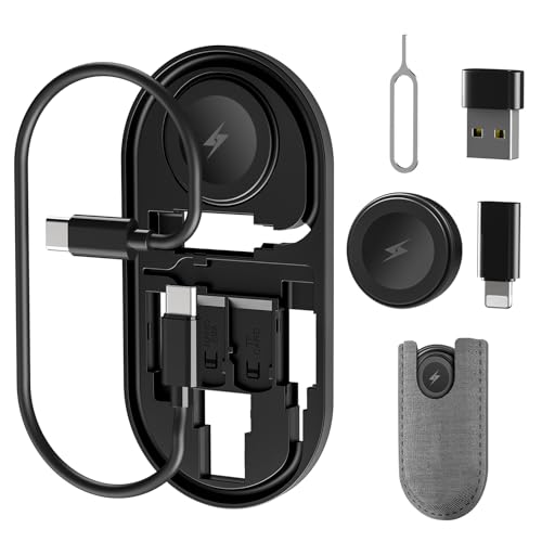 sicotool USB Adapter Set 60W Multifunctional Type-C Data Charging Adapter Gadget with USB A, Watch Charging Adapter, SIM Card Slot Storage Travel Box for 16/15/14/13/12 Galaxy S23 and More