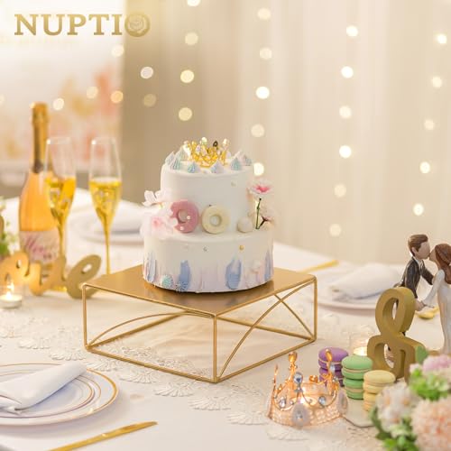 NUPTIO Cake Stand Dessert Display: Metal Cupcake Holder 10 Inch Pedestal Stands Gold Food Risers for Wedding Party Christmas Birthday Event Kitchen Table Baby Shower Square Buffet Vase Plant Stand by NUPTIO - Image 2
