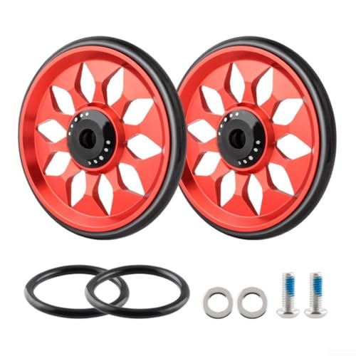 Rueda de entrenamiento para bicicleta plegable Easy Wheel CNC con rodamiento para Brompton, tornillo M6, aleación de aluminio, ligera y resistente al desgaste, accesorio de mejora en negro, rojo, dorado, plata y azul (Rojo) miniatura 2