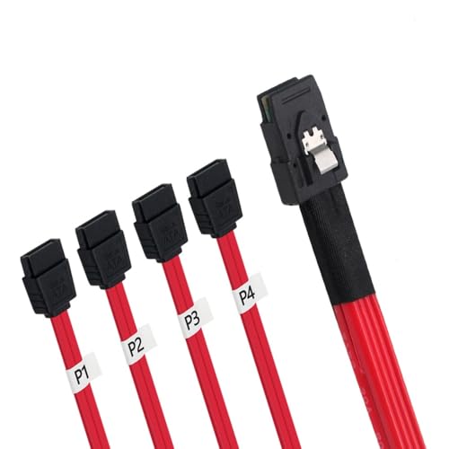 Cable Interno Mini SAS SFF-8087 a 4X SATA 7PIN 1M Rojo miniatura 3