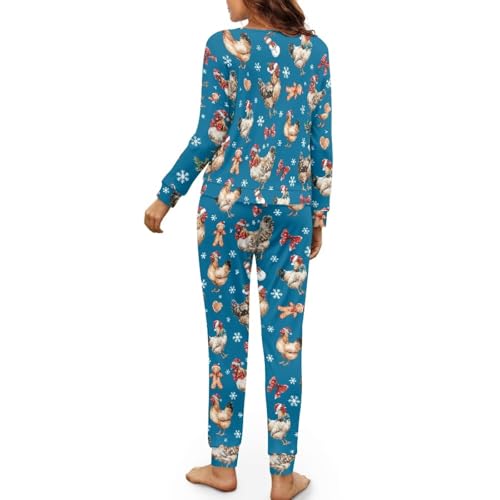 Image of Women's 2 Piece Printed Pajama Set Long Sleeve Sleepwear Set with Long Pants Casual Lounge Sets with Pocket