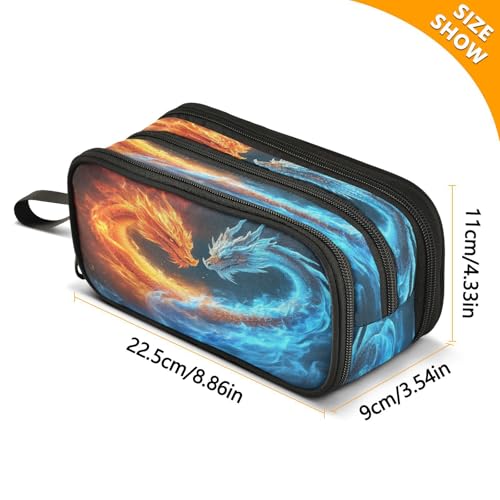 Image of Caikeny Pencil Case Dragon Blue Red Pen Bag Large Capacity Pencil Box Pen Pouch with Zipper Cosmetic Organizer for Kids Teens Adults