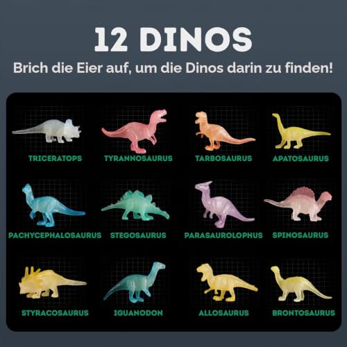 Gamerside Dino Eier zum Ausgraben – 12 Leuchtende Dino-Eier mit Lernkarten – Dino Ausgrabungsset für Kinder ab 6 Jahren… – Ansicht 3