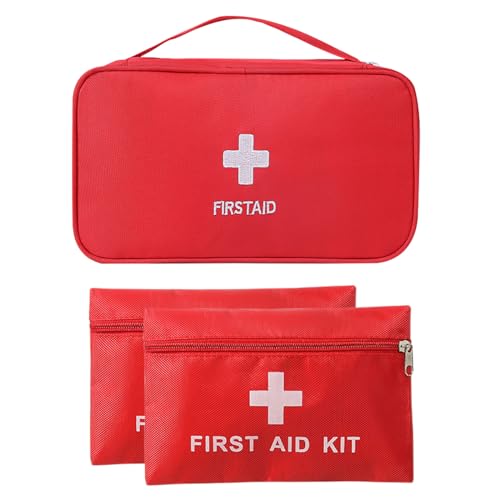 EUPSIIU 3 Pcs First Aid Empty Kit, First Aid Bags Outdoor Travel Rescue Pouch, Travel Emergency Pouch, Small Portable Emergency Bag for Car Home Office Sport Outdoors Camping, Hiking (Red)