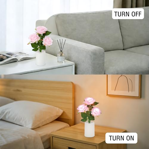 Image of Artificial Pink Rose Flower Lamp, Light Home Decor Birthday Gifts for Women