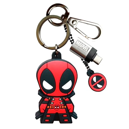 WONDEE Marvel [ 2 en 1 ] Deadpool Clé USB + Porte Clé Originale 32 go avec Adaptateur USB C - Cadeaux Originaux Disney Marvel Avengers, Idée de Cadeau pour...