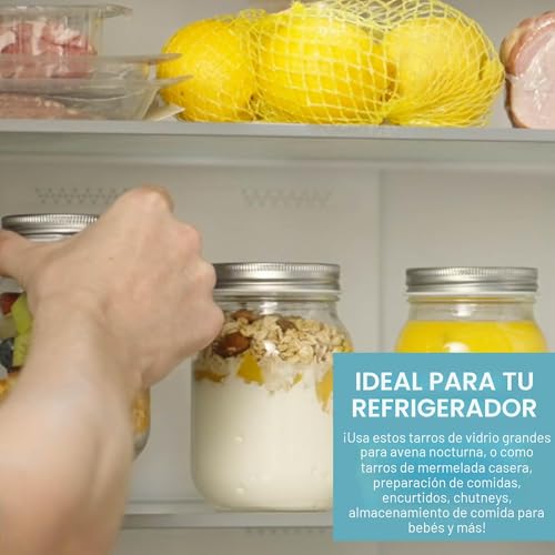 Miniatura 6 de Heftman Tarros De Cristal Con Tapas, Juego De 6 Tarros Herméticos De 500 Ml Para Avena Nocturna Y Mermelada Casera, Tarros De Vidrio Grandes Y Resistentes