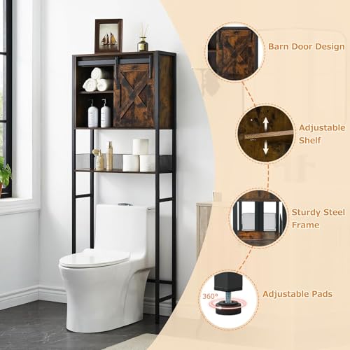 GAOMON The Toilet Storage Cabinet, Bathroom Organizer with Sliding Doors, Adjustable Shelf for Bathroom,Restroom,Laundry, Brown