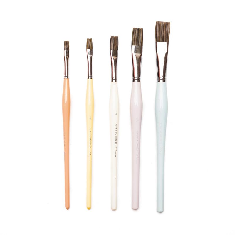 Image of Stationerie Paint Brush Set Handmade Soft Aqua Synthetic Hair with Stainless Wire Ideal for Art Paint, Watercolor, Quill, Oil Acrylics, Artists Brush Set (Flat Candy)