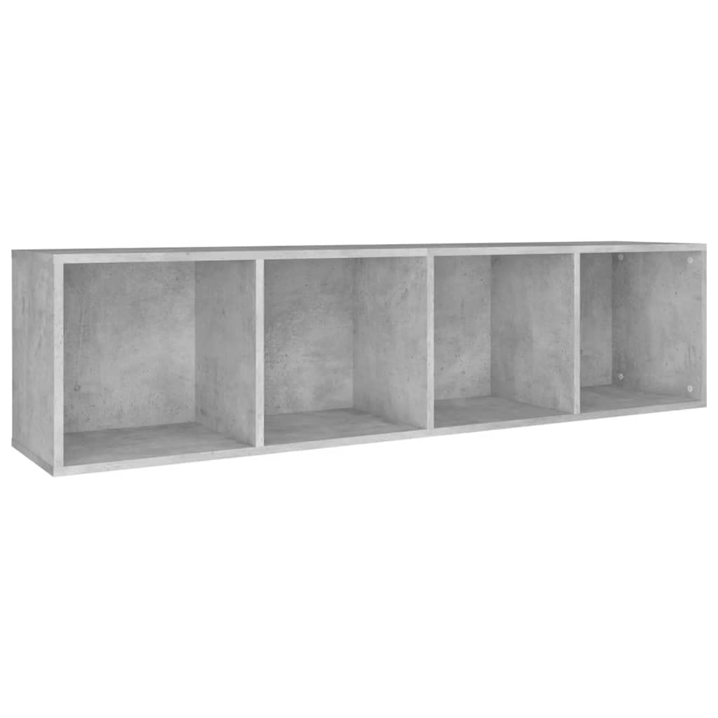 Bibliothek mit 4 Fächern, Betongrau, 36 x 30 x 143 cm, Holz | Horizontale Verwendung als TV-Schrank, einfach zu montieren, Reinigung mit feuchtem Tuch, vielseitig im Wohnzimmer