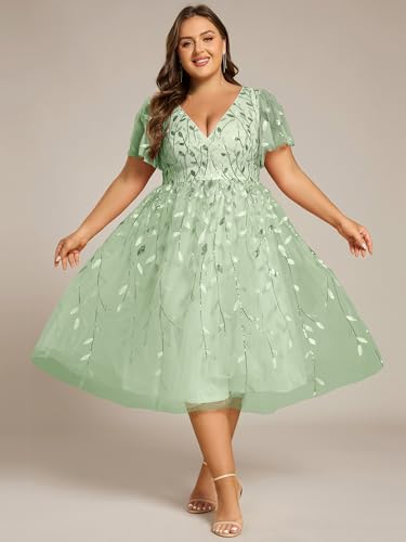 Image of Ever-Pretty Womens Embroidered Tulle Plus Size Cocktail Evening Party Dress A-Line Midi Wedding Guest Dresses for Curvy Women