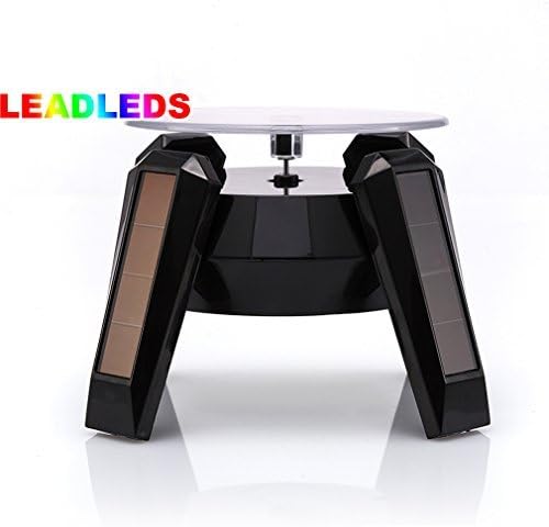 Leadleds Exquisite New Black Solar Powered Display Stand Rotating Turntable with LED Light + (Colored Unit Packing Box)