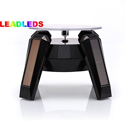 Leadleds Exquisite New Black Solar Powered Display Stand Rotating Turntable With Led Light + (Colored Unit Packing Box) #TOP3